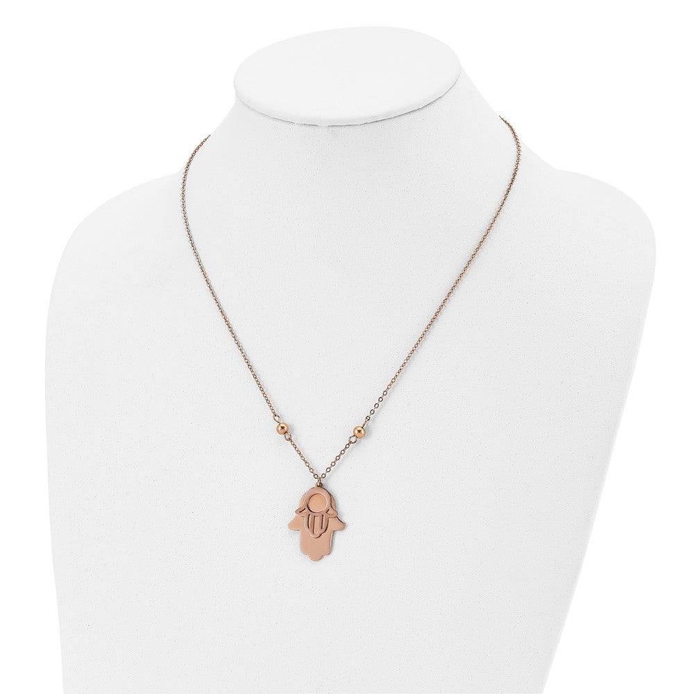 Stainless Steel Polished Rose IP-plated Hamsa 19.75in Necklace