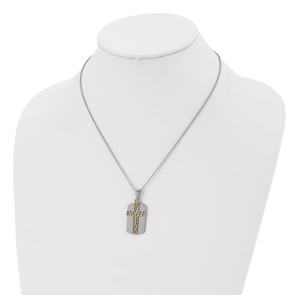 Stainless Steel Polished Yellow IP-plated Cross Dog Tag 18in Necklace