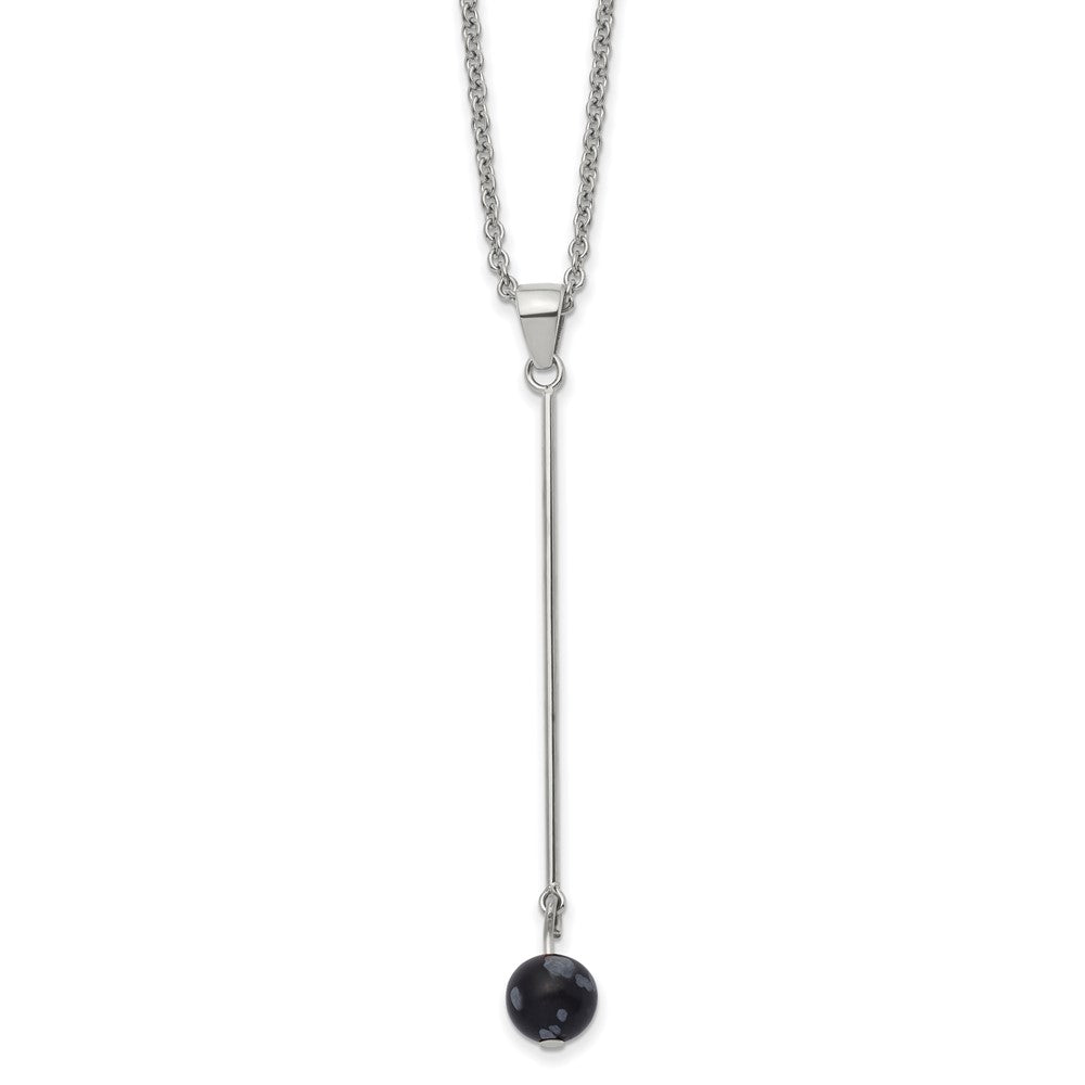 Stainless Steel Polished w/Snowflake Stone 14.75in w/2.5in ext Necklace