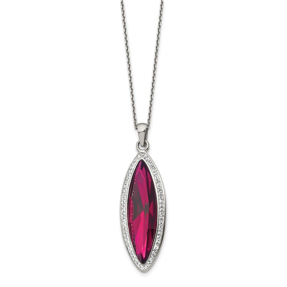 Stainless Steel Polished Red Crystal & Preciosa Crystal w/2in ext Necklace