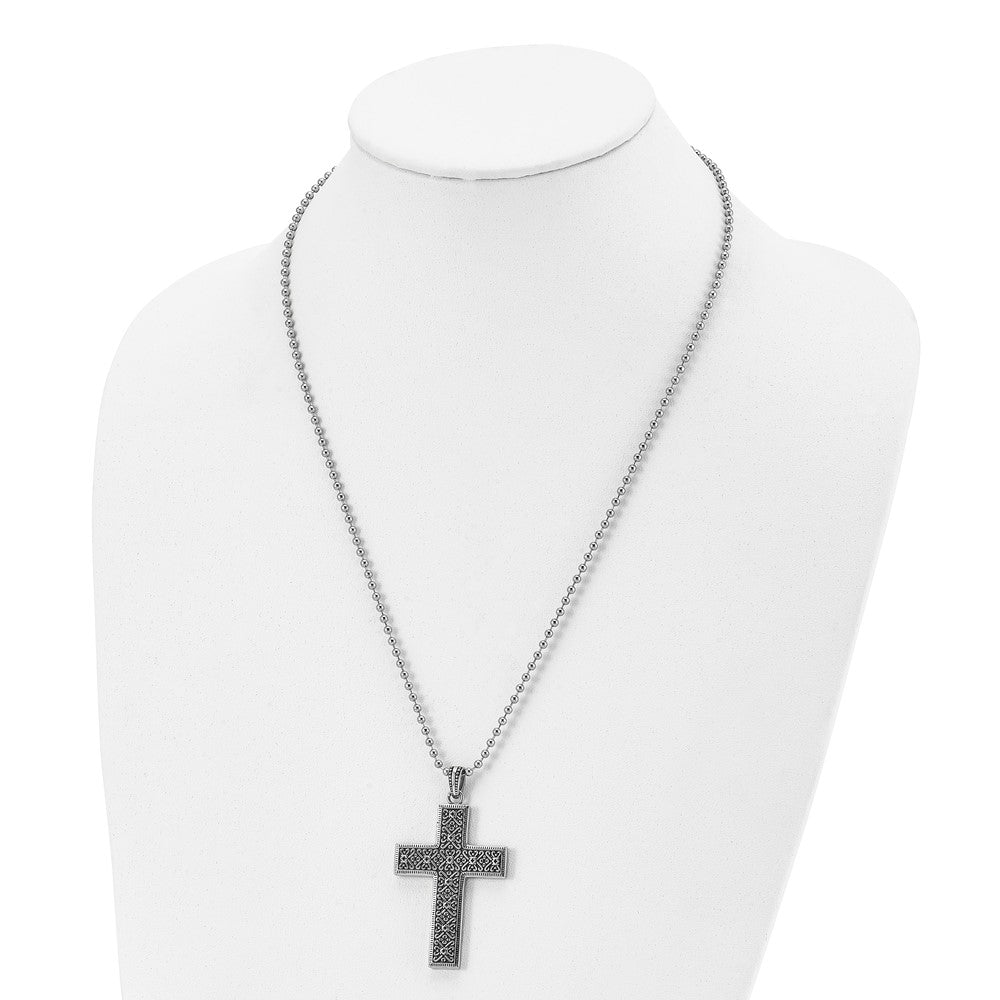 Stainless Steel Antiqued and Polished Cross 22in Necklace