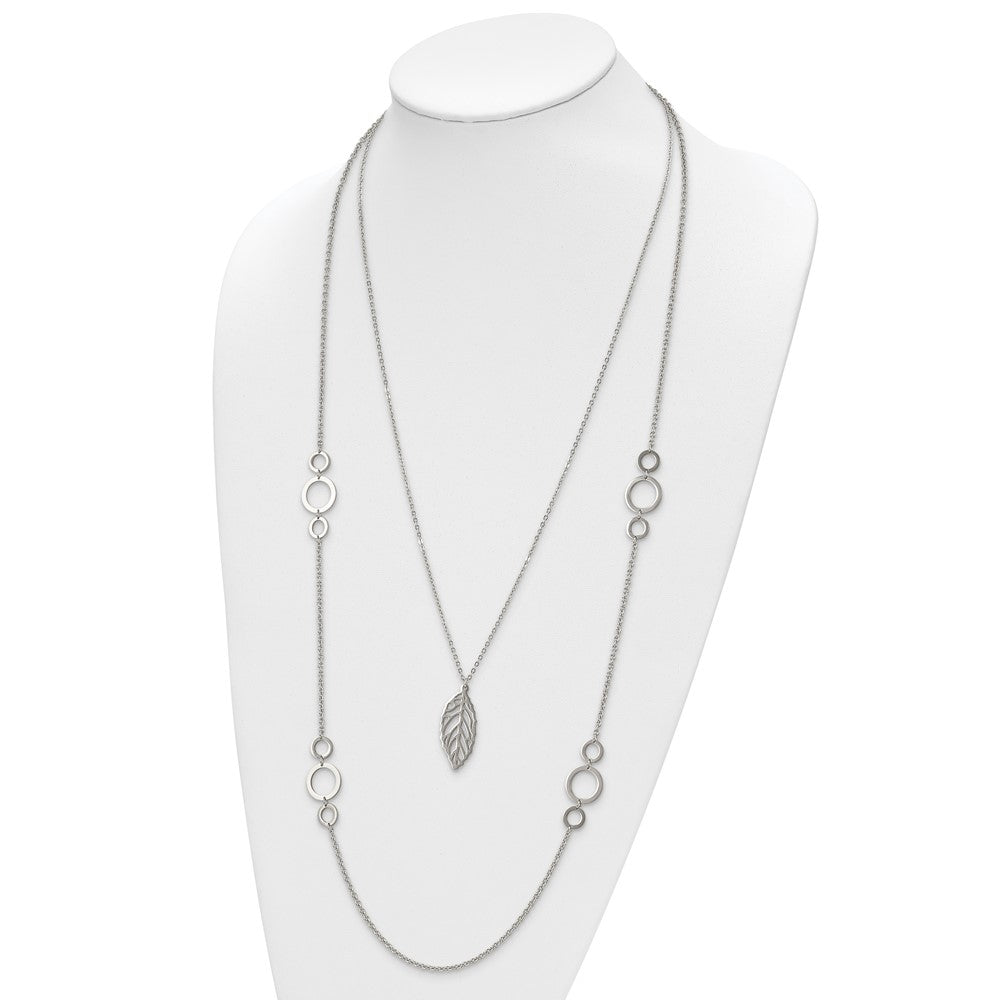 Stainless Steel Polished Leaf Double Strand 25.5in Necklace