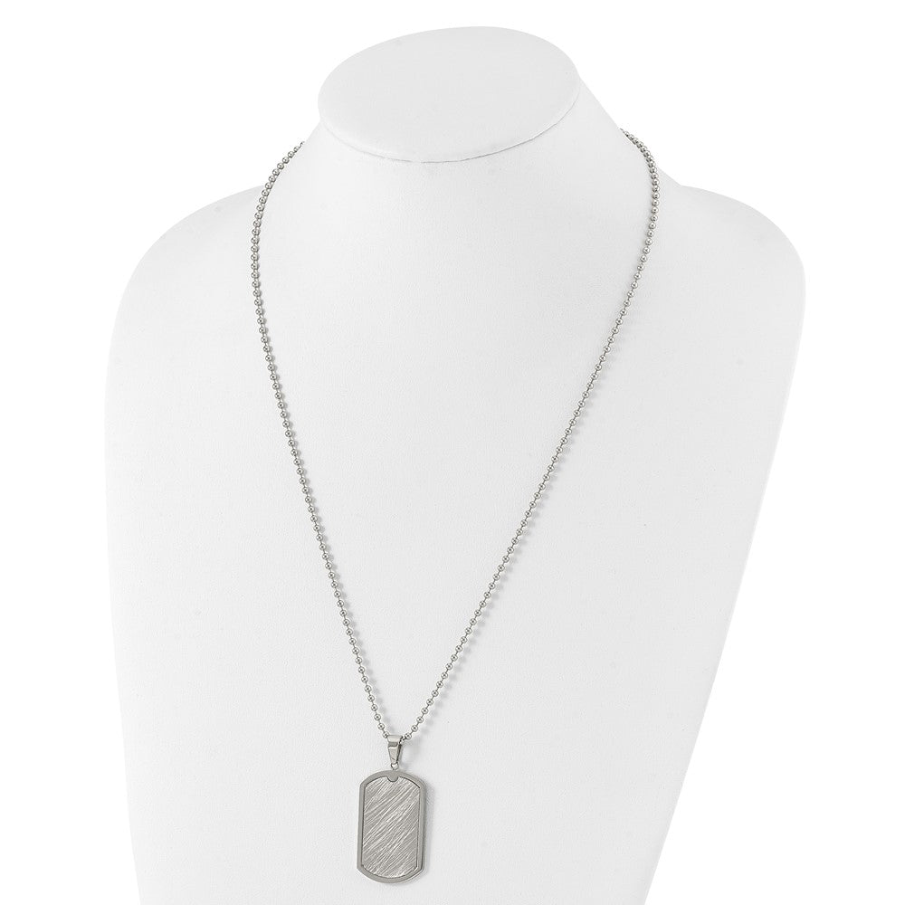 Stainelss Steel Polished Scratch Finish Center Dog Tag 24in Necklace