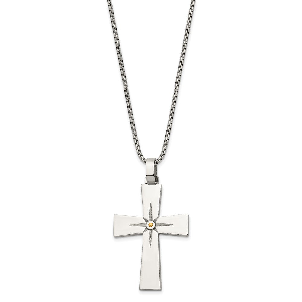Stainless Steel Polished Yellow IP-plated 24in Cross Necklace