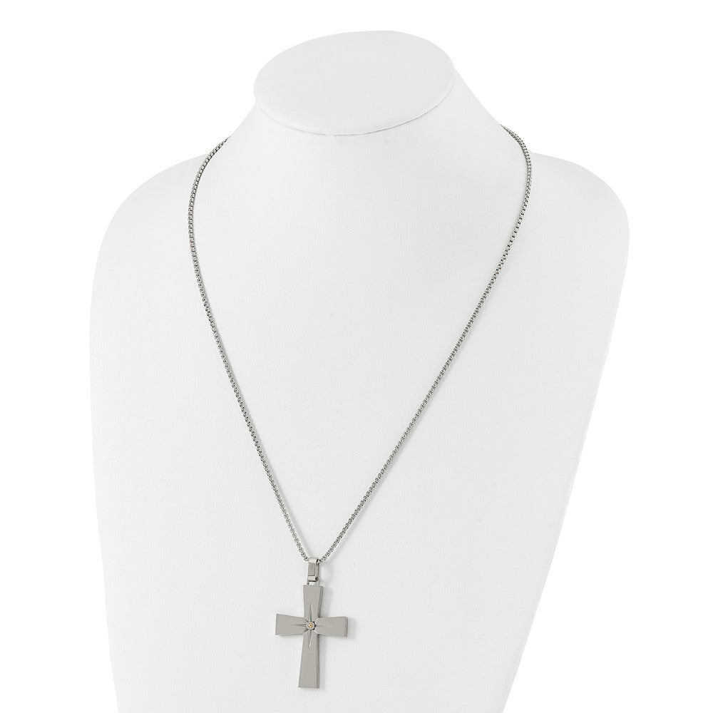 Stainless Steel Polished Yellow IP-plated 24in Cross Necklace