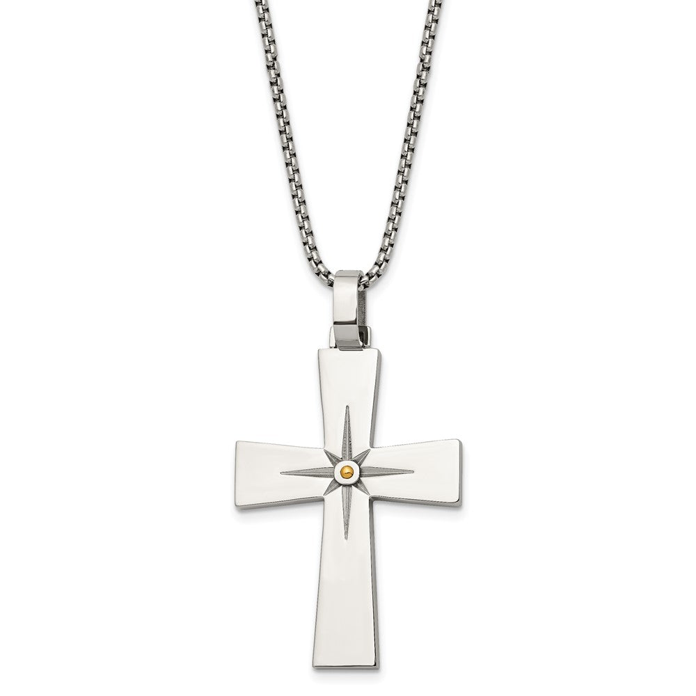 Stainless Steel Polished Yellow IP-plated 24in Cross Necklace