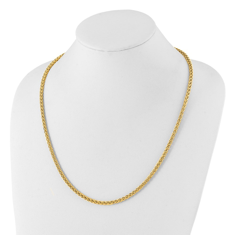 Stainless Steel Polished Yellow IP 24in Spiga 4mm Chain Necklace
