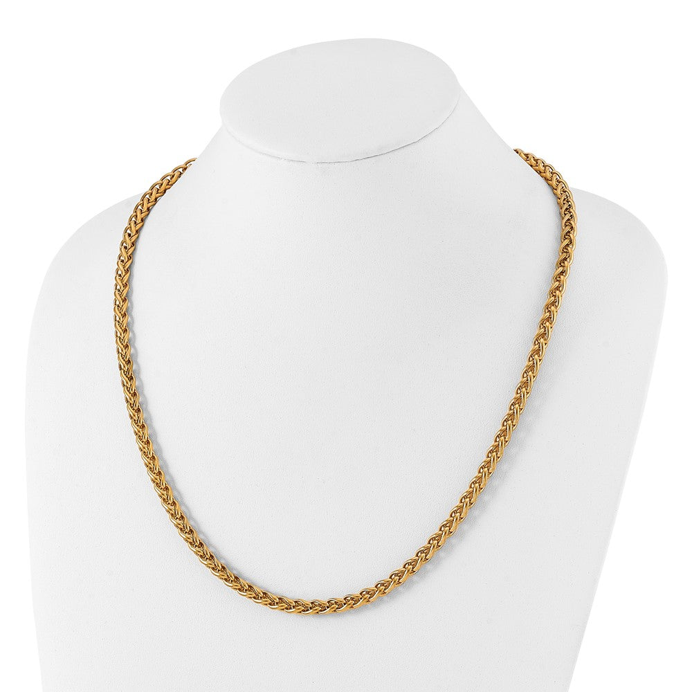 Stainless Steel Polished Yellow IP 24in Spiga 6mm Chain Necklace