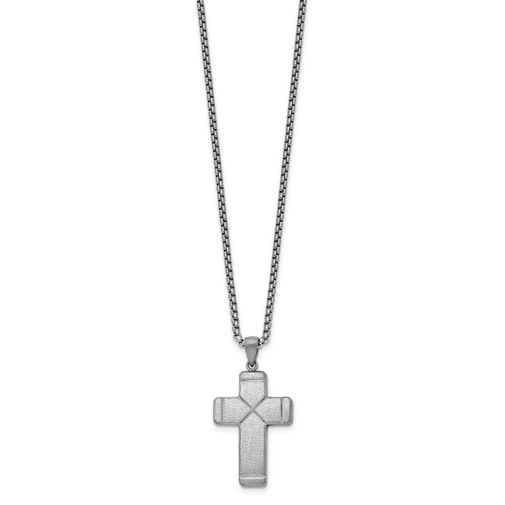 Stainless Steel Brushed and Polished Cross Necklace 19.5