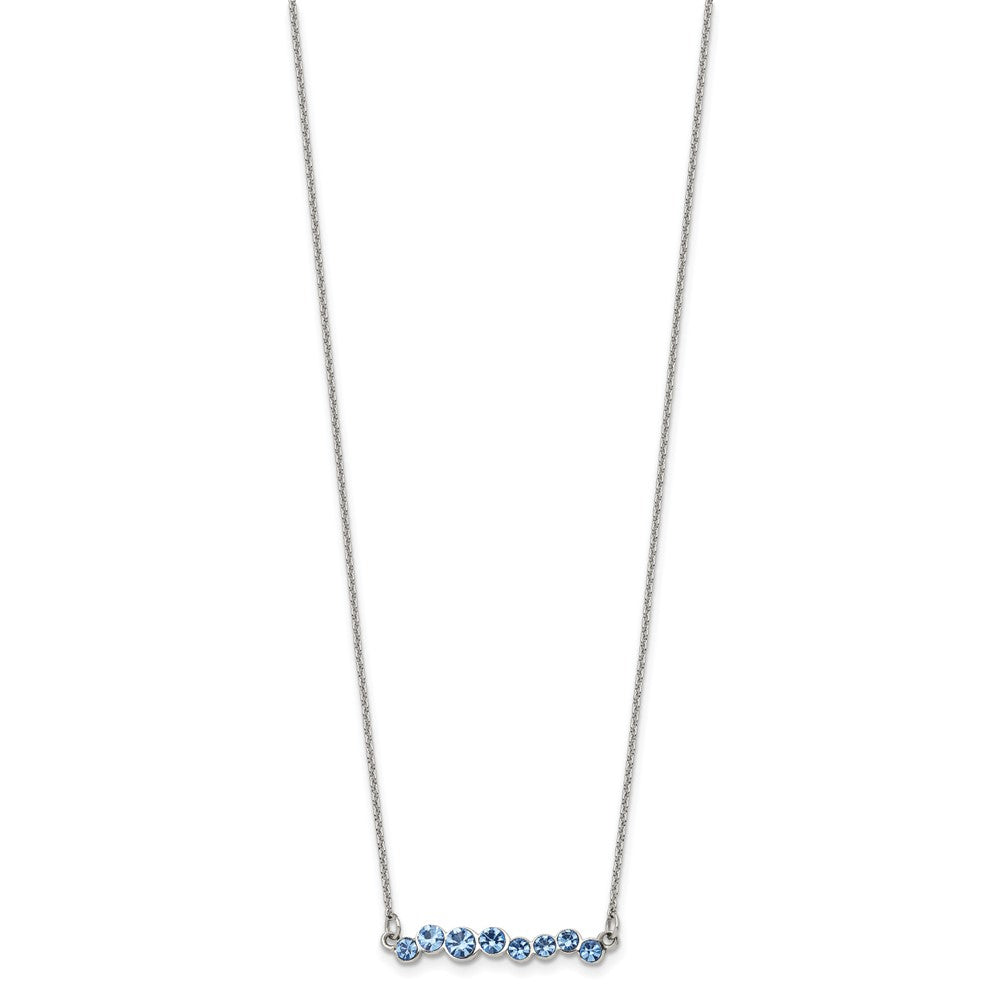 Stainless Steel Polished w/Blue Preciosa Crystal w/2in ext. 16in Necklace