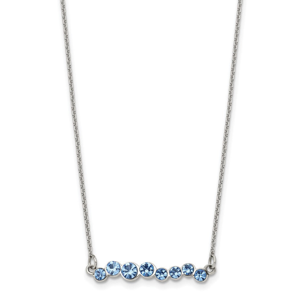 Stainless Steel Polished w/Blue Preciosa Crystal w/2in ext. 16in Necklace