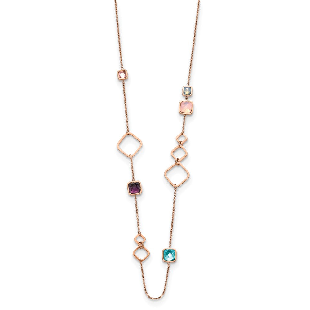 Stainless Steel Polished Rose IP Multicolor Crystal w/2.75in ext. Necklace