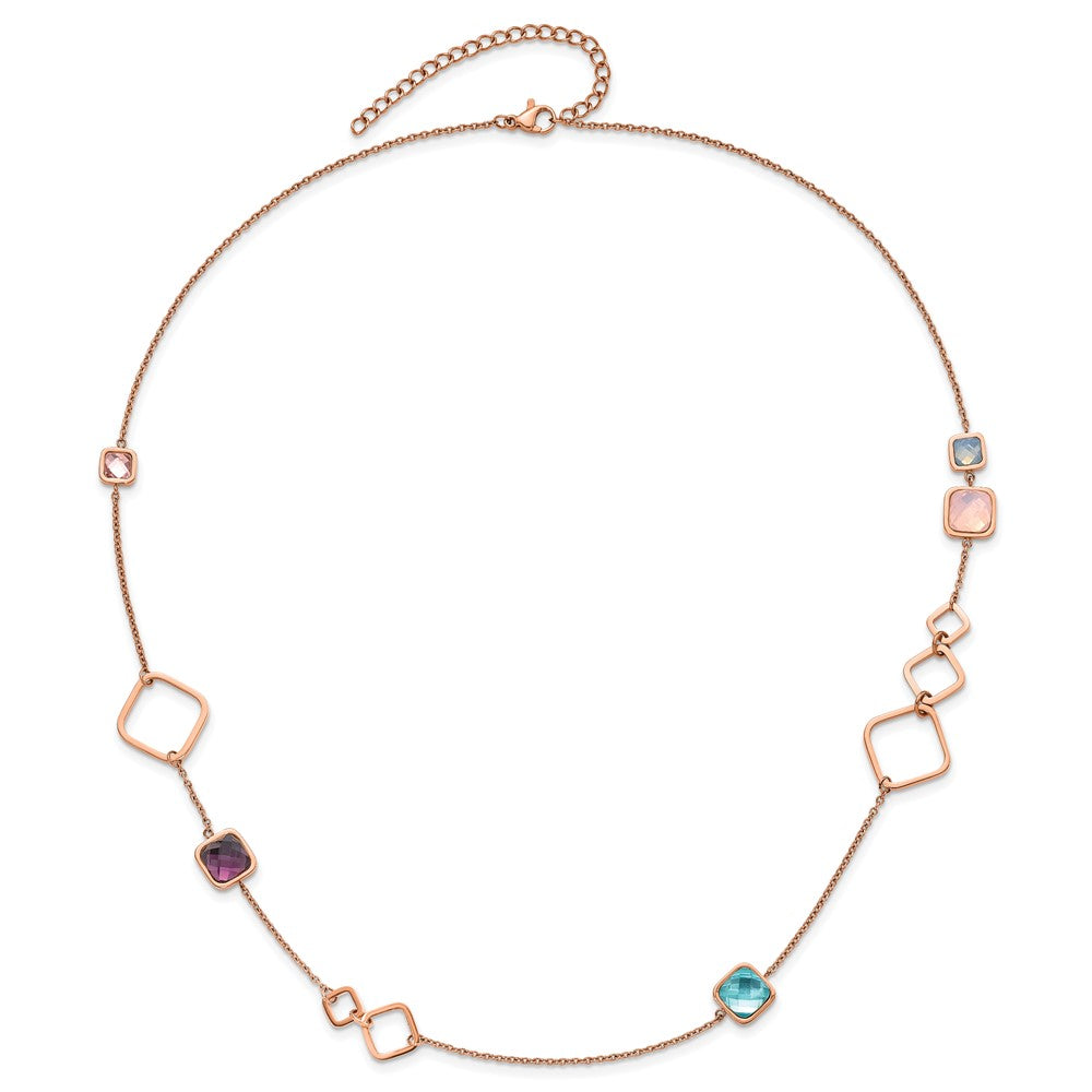 Stainless Steel Polished Rose IP Multicolor Crystal w/2.75in ext. Necklace