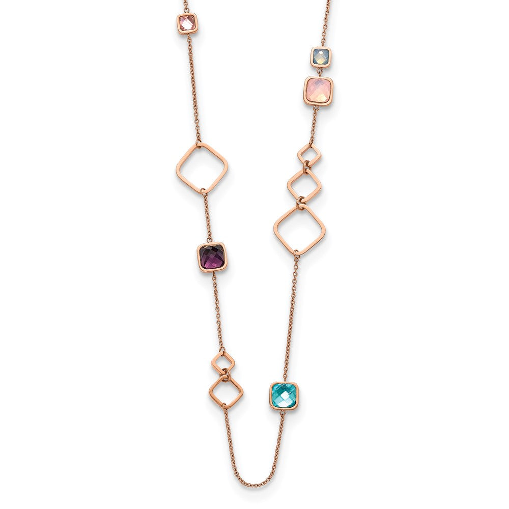 Stainless Steel Polished Rose IP Multicolor Crystal w/2.75in ext. Necklace