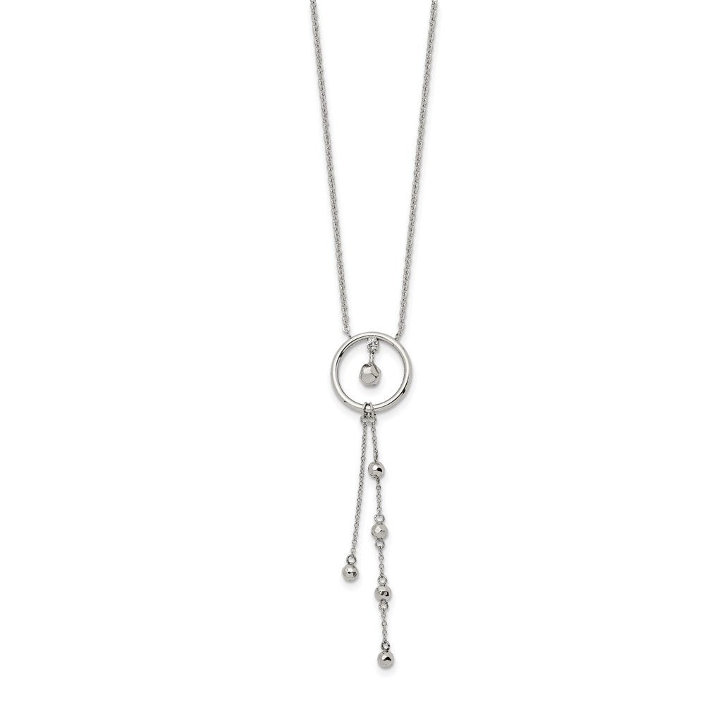 Stainless Steel Polished Preciosa Crystal w/1.5in ext. 16in Dangle Necklace