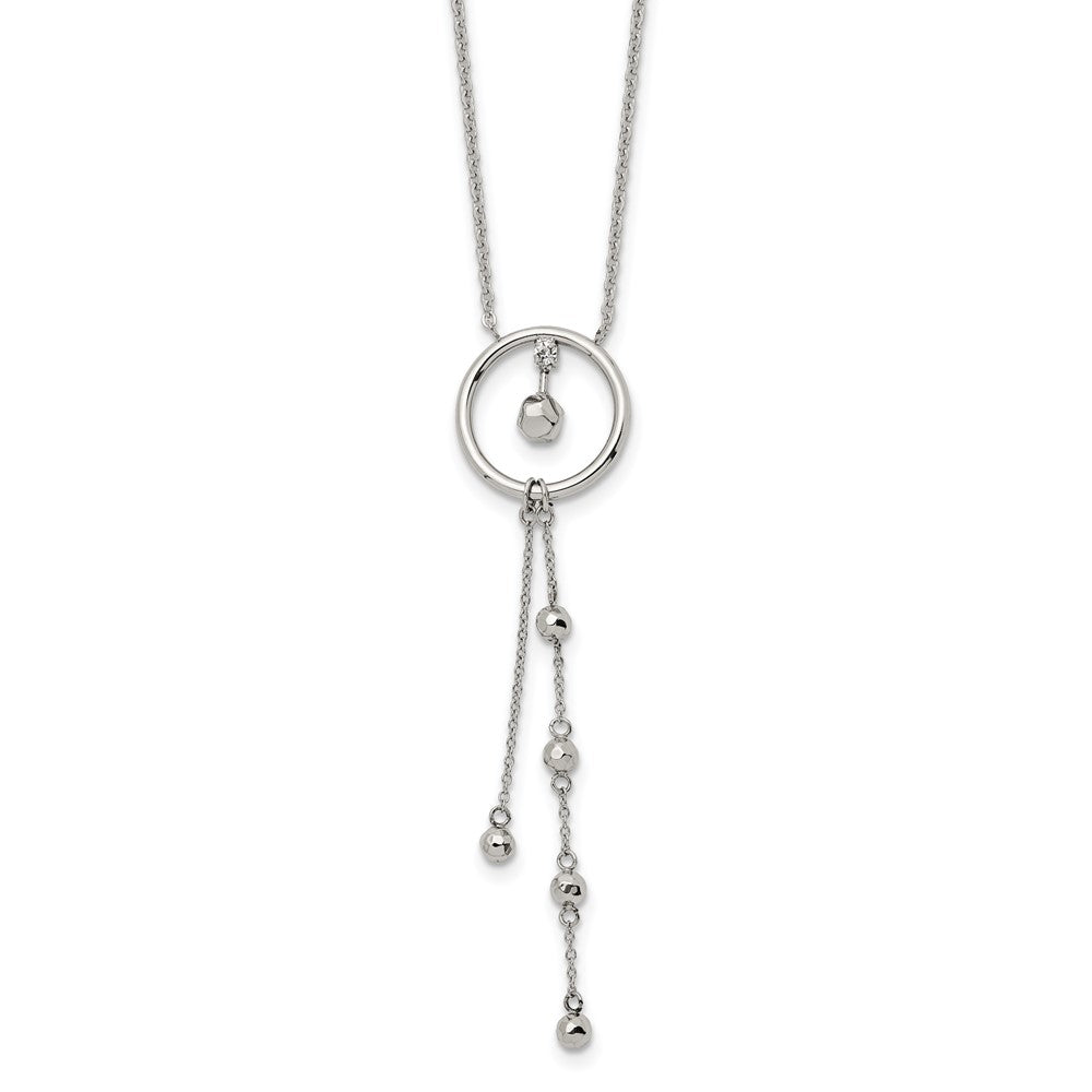 Stainless Steel Polished Preciosa Crystal w/1.5in ext. 16in Dangle Necklace