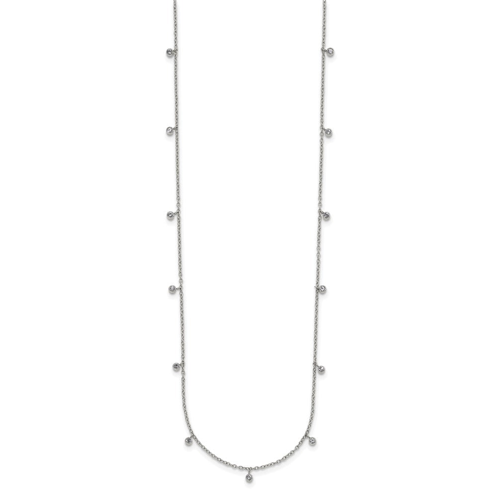 Stainless Steel Polished Clear Crystal 17.5in w/2in ext Necklace