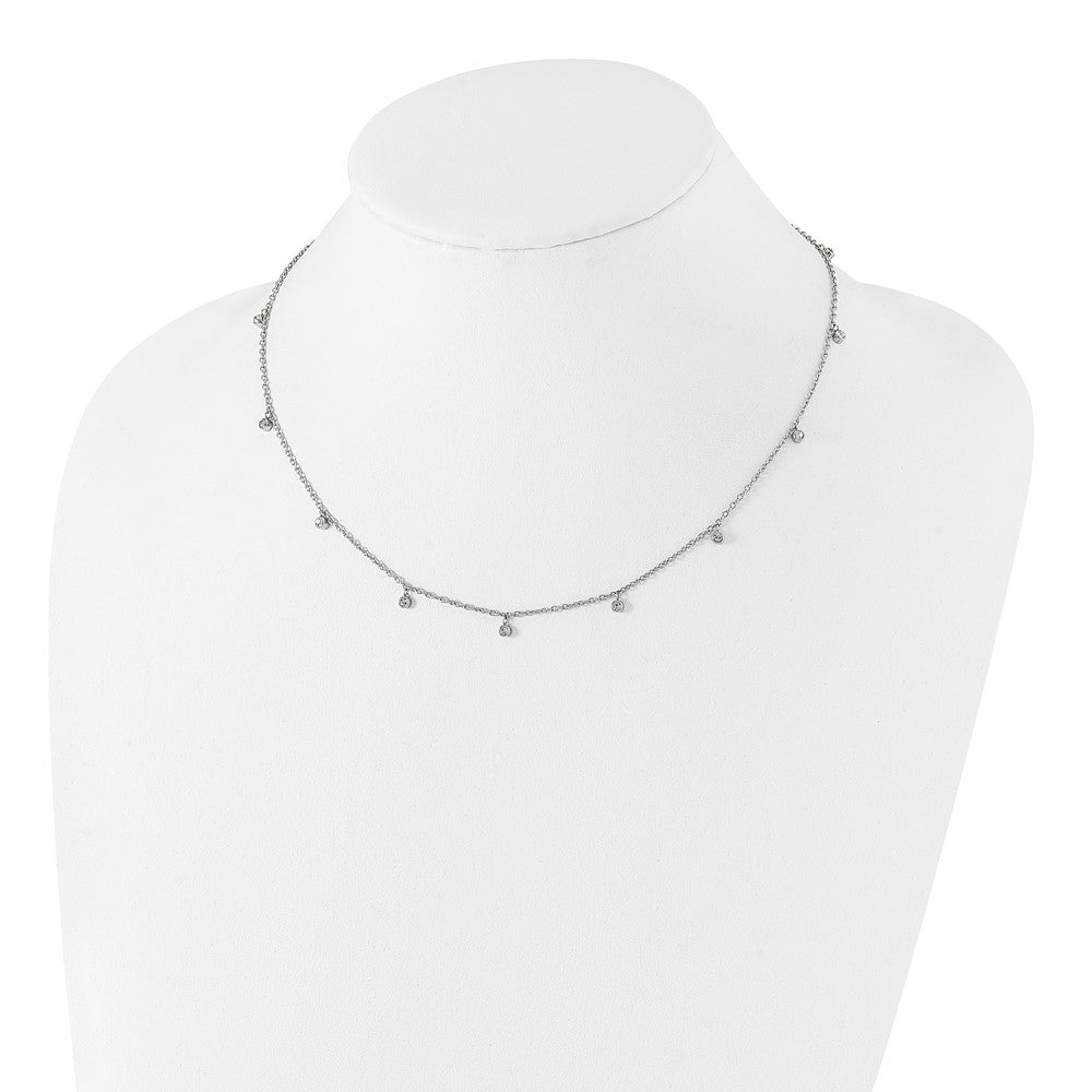 Stainless Steel Polished Clear Crystal 17.5in w/2in ext Necklace