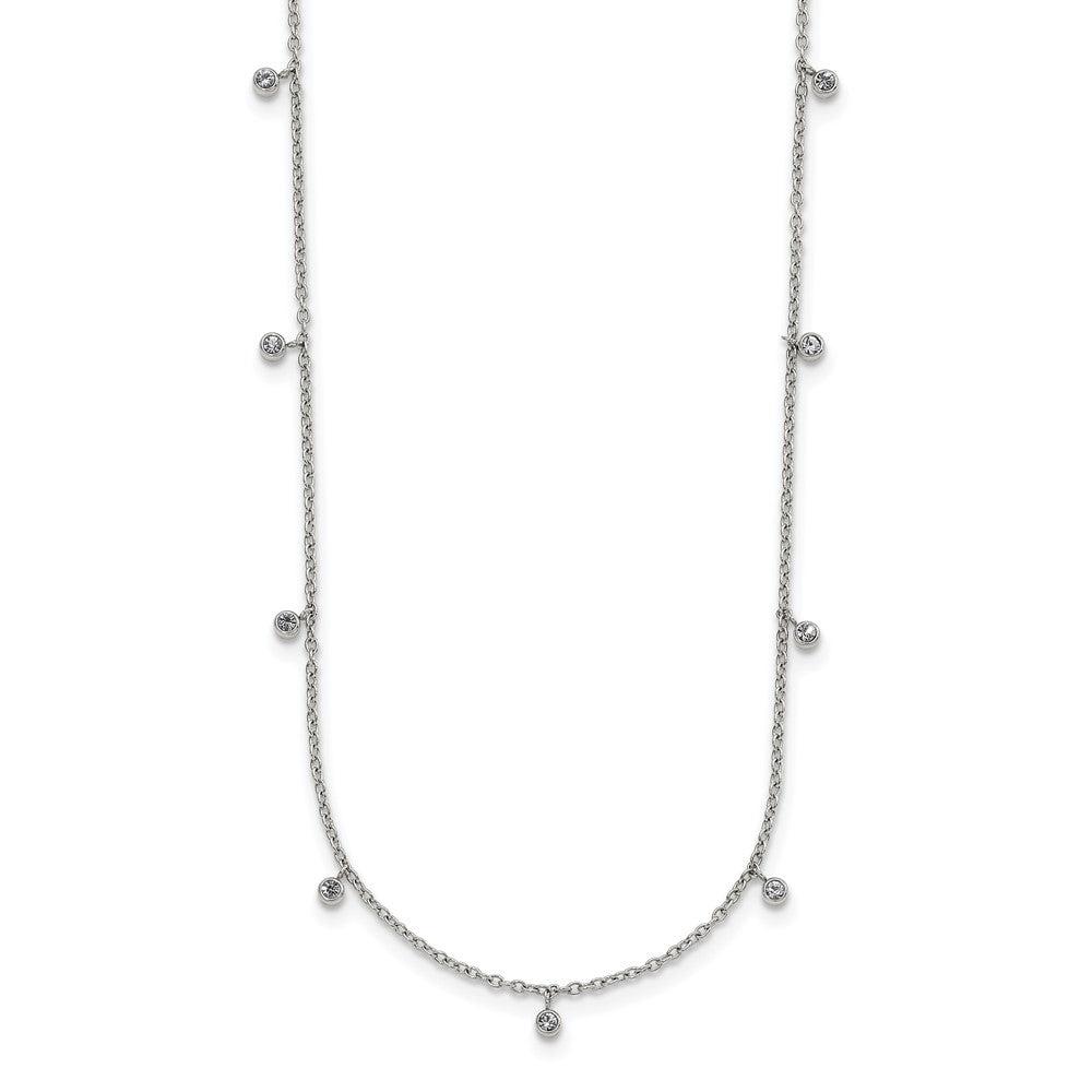 Stainless Steel Polished Clear Crystal 17.5in w/2in ext Necklace