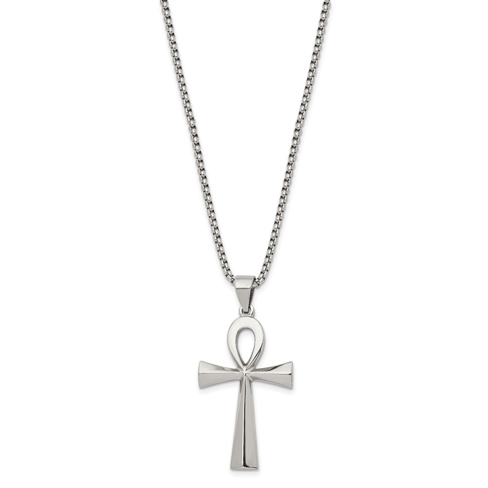 Stainless Steel Polished Ankh 25.5in Necklace