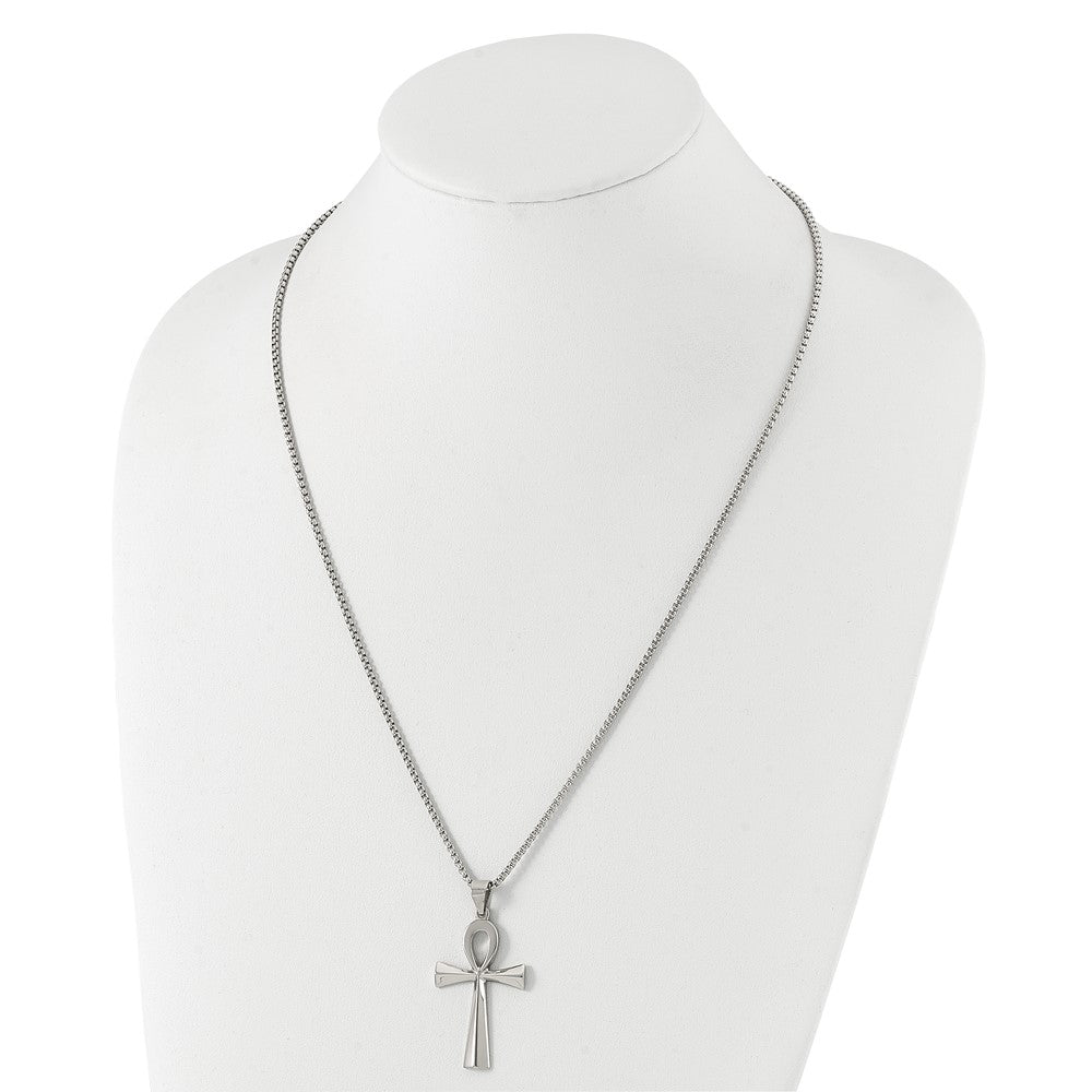 Stainless Steel Polished Ankh 25.5in Necklace