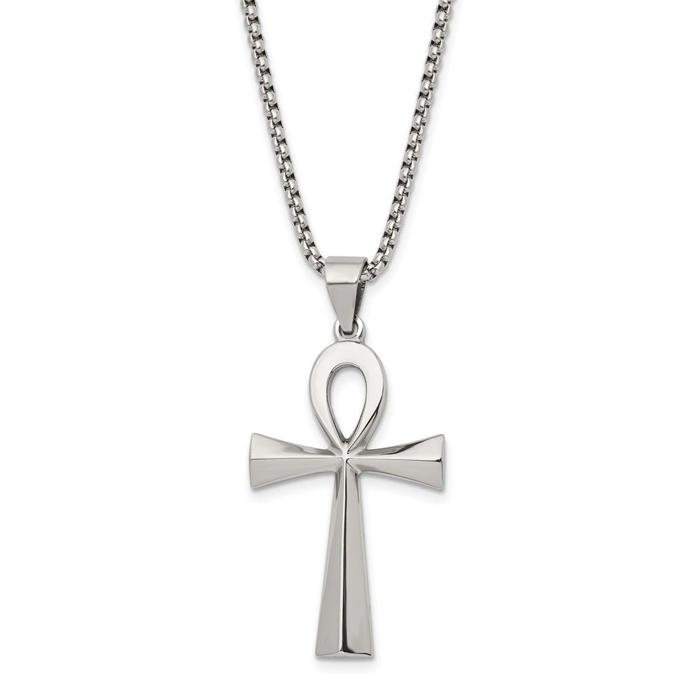 Stainless Steel Polished Ankh 25.5in Necklace