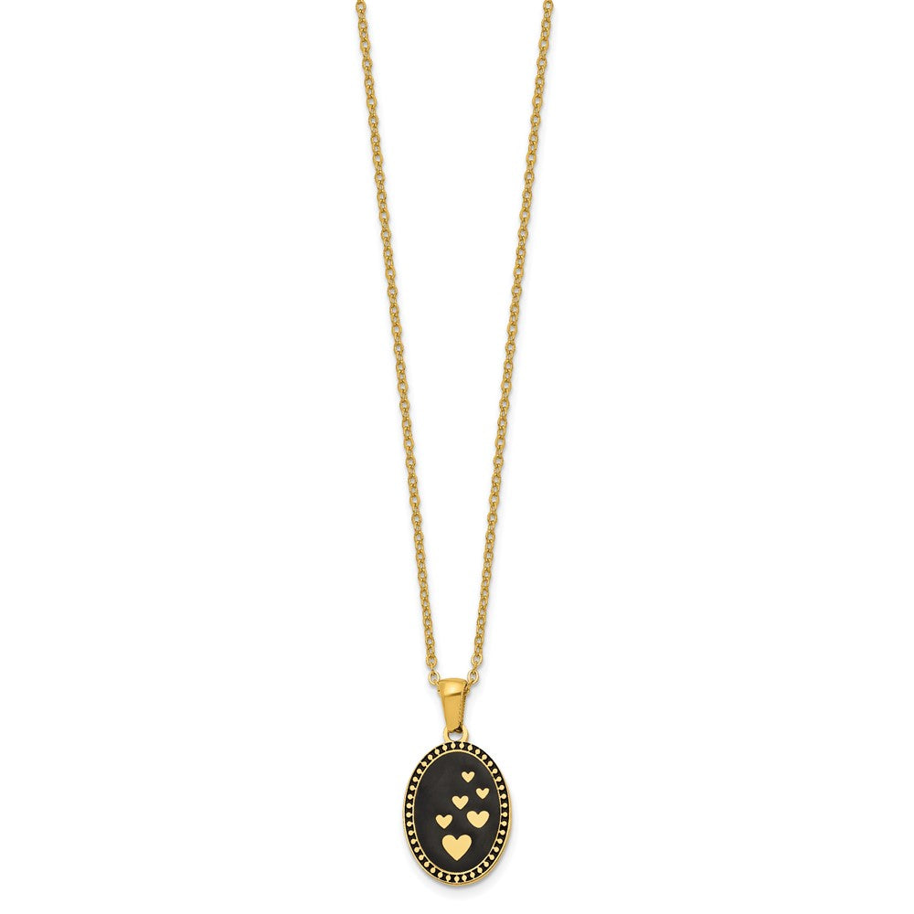 Stainless Steel Polished Yellow IP-plated Hearts 15in w/2.5 ext. Necklace