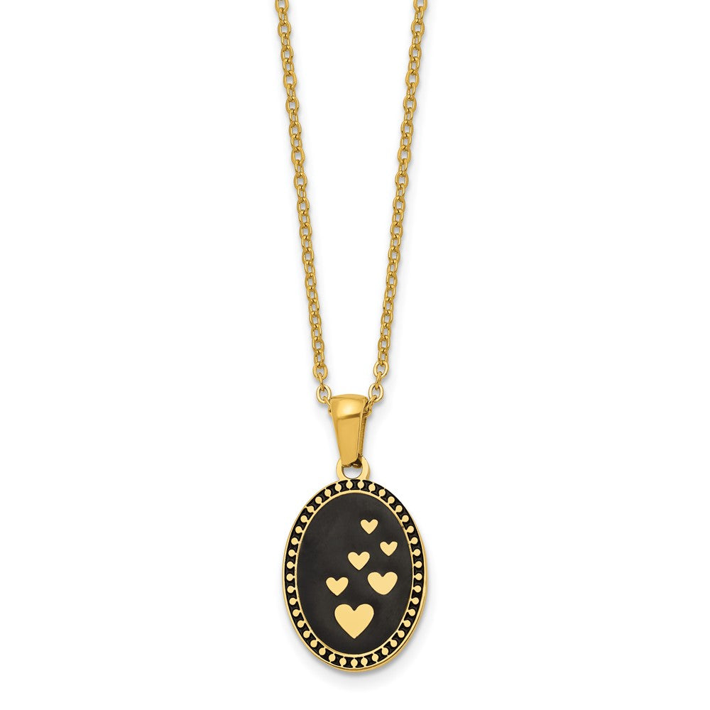 Stainless Steel Polished Yellow IP-plated Hearts 15in w/2.5 ext. Necklace