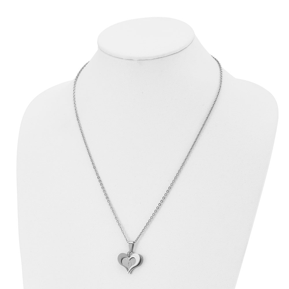 Stainless Steel Polished Rose IP-plated 2 Piece Heart 22in Necklace