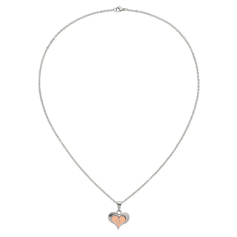 Stainless Steel Polished Rose IP-plated 2 Piece Heart 22in Necklace