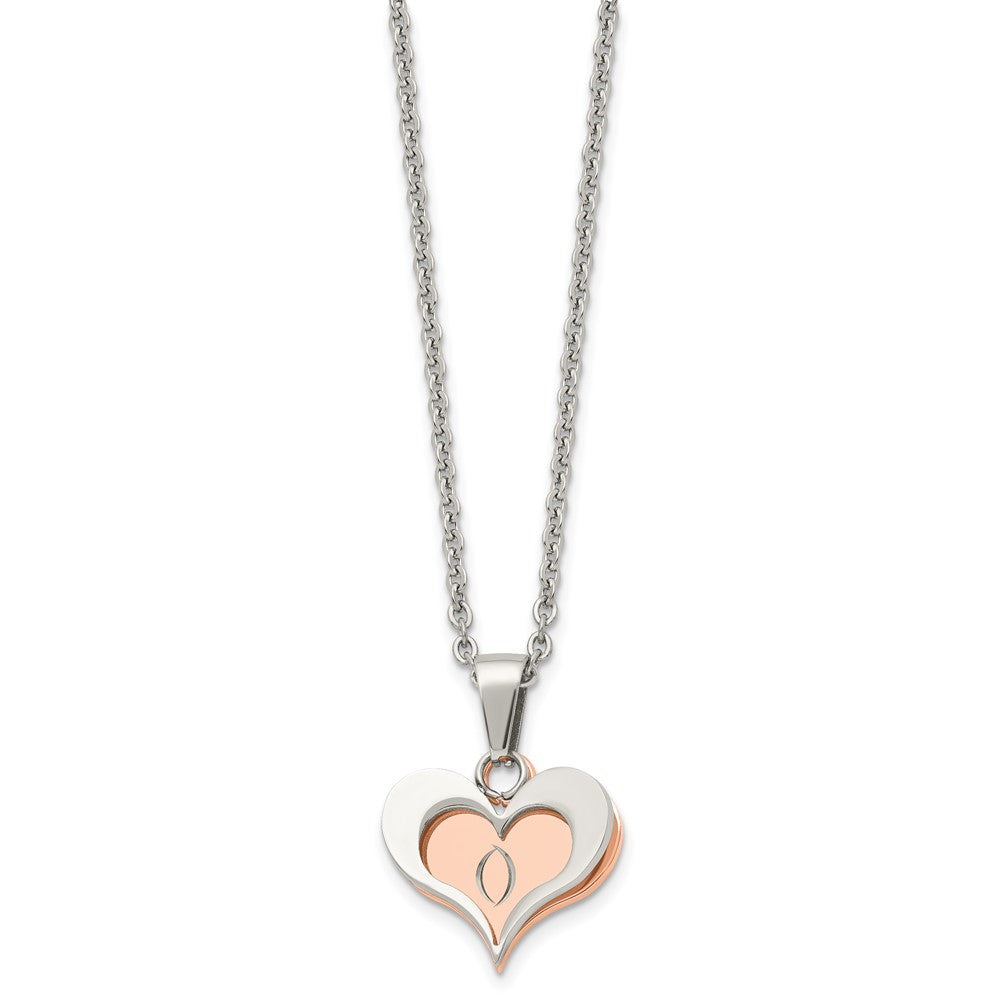 Stainless Steel Polished Rose IP-plated 2 Piece Heart 22in Necklace
