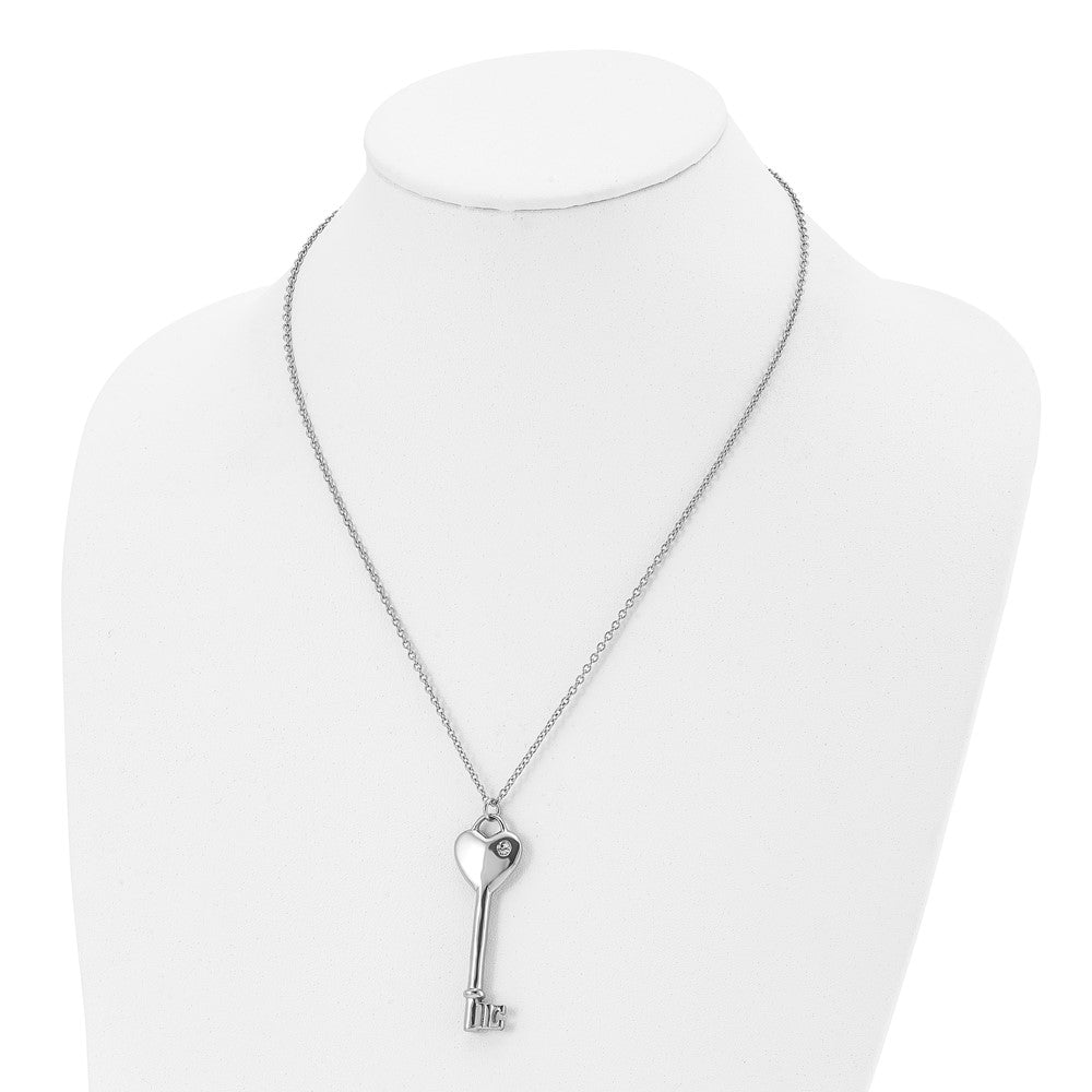Stainless Steel Polished w/CZ Heart Key 20in Necklace