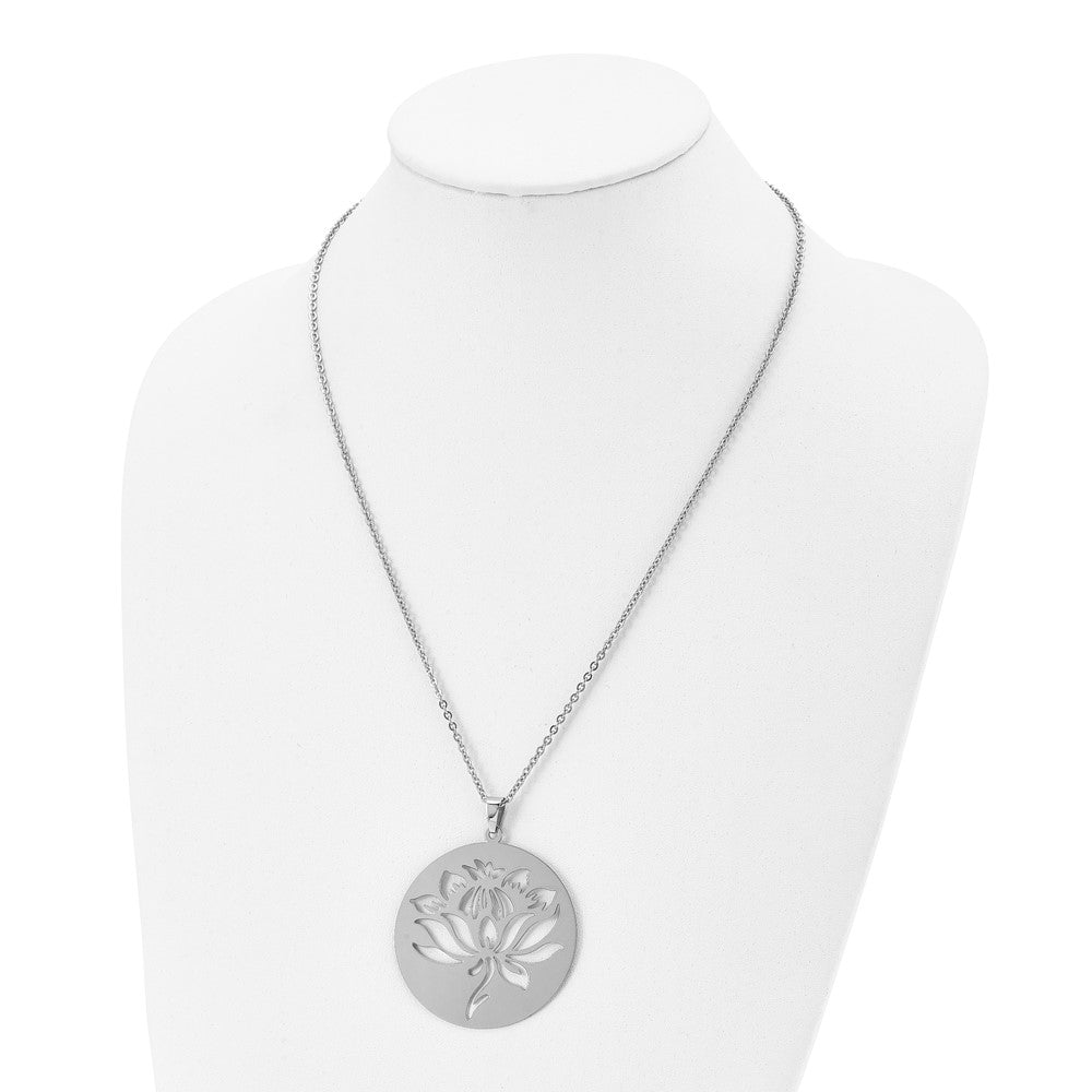 Stainless Steel Polished Flower Cut-out 22in Necklace