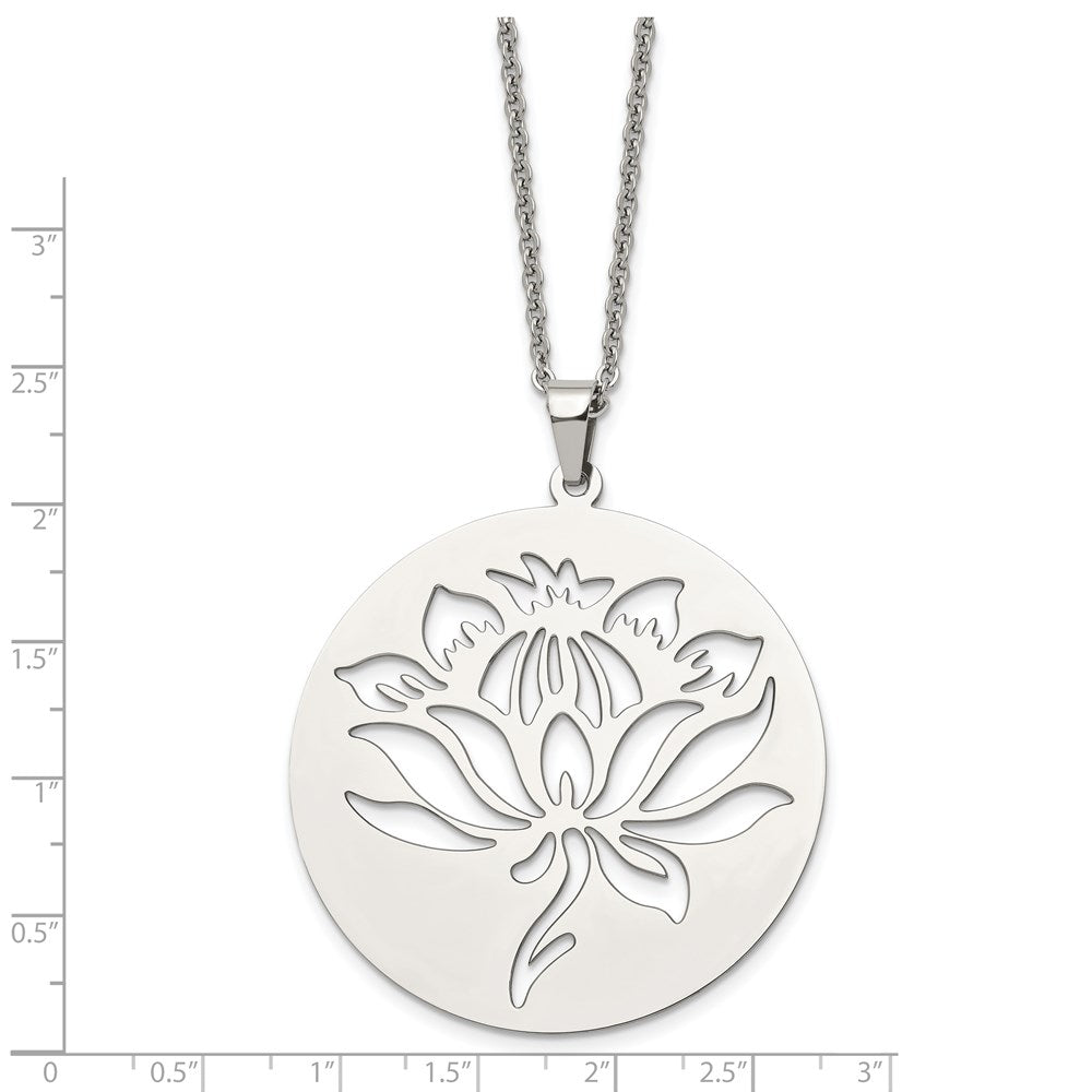 Stainless Steel Polished Flower Cut-out 22in Necklace