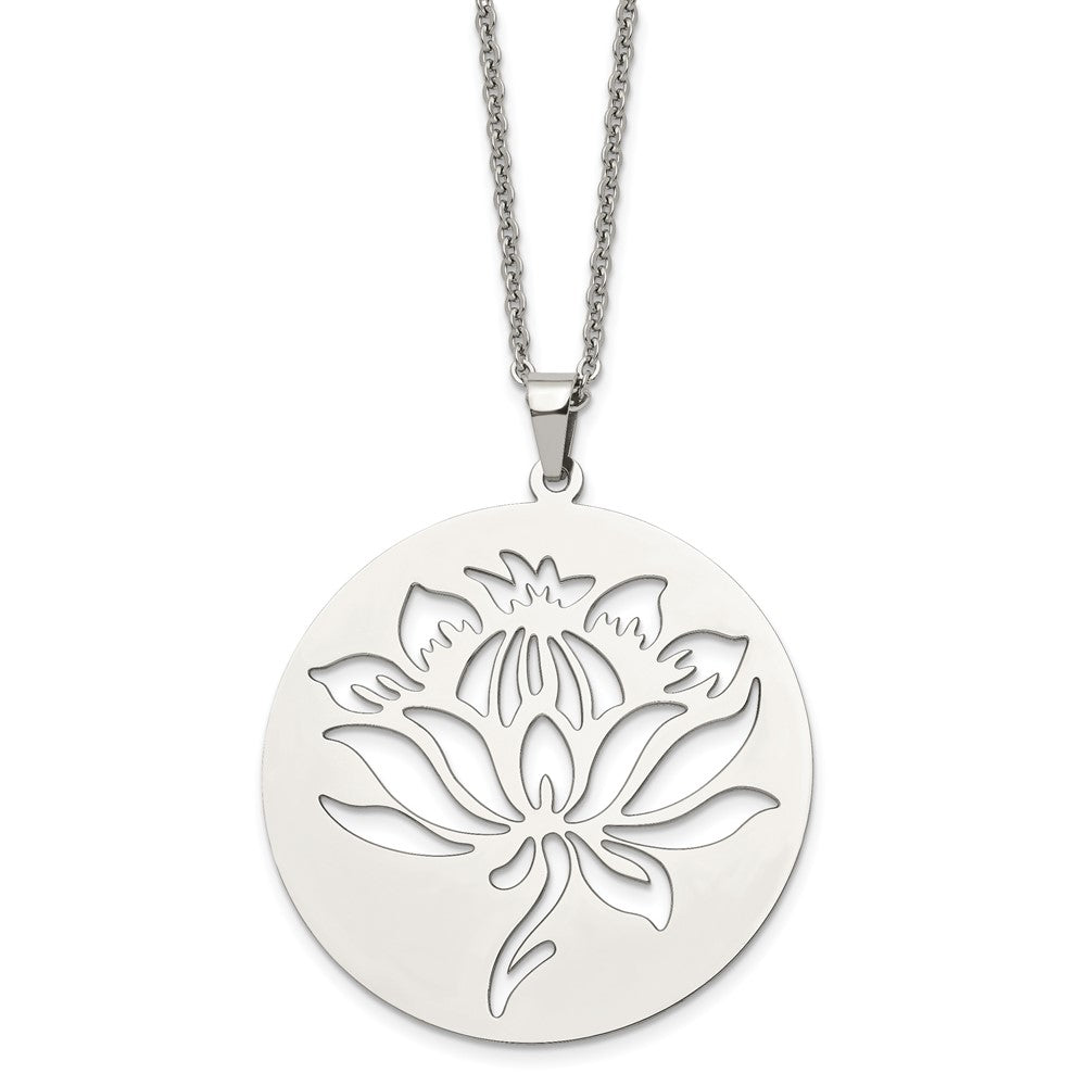 Stainless Steel Polished Flower Cut-out 22in Necklace