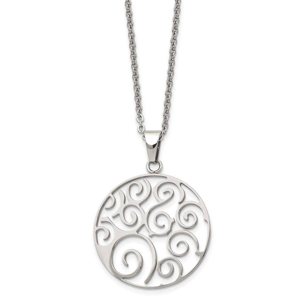 Stainless Steel Polished Fancy Swirl 22in Necklace