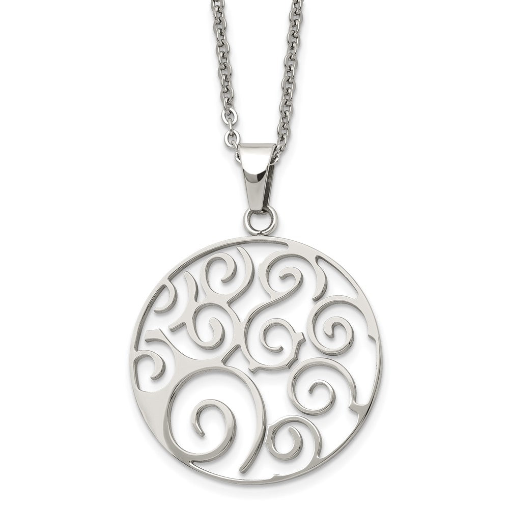 Stainless Steel Polished Fancy Swirl 22in Necklace