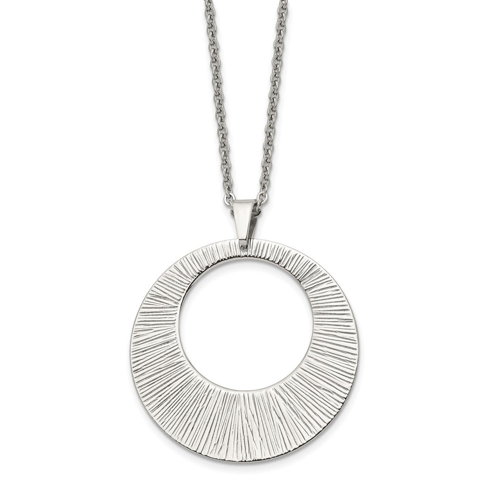 Stainless Steel Polished and Textured Circle 24in Necklace