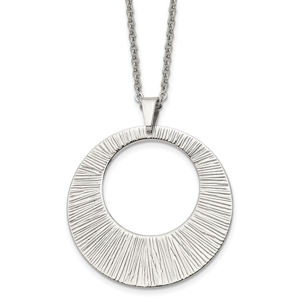 Stainless Steel Polished and Textured Circle 24in Necklace