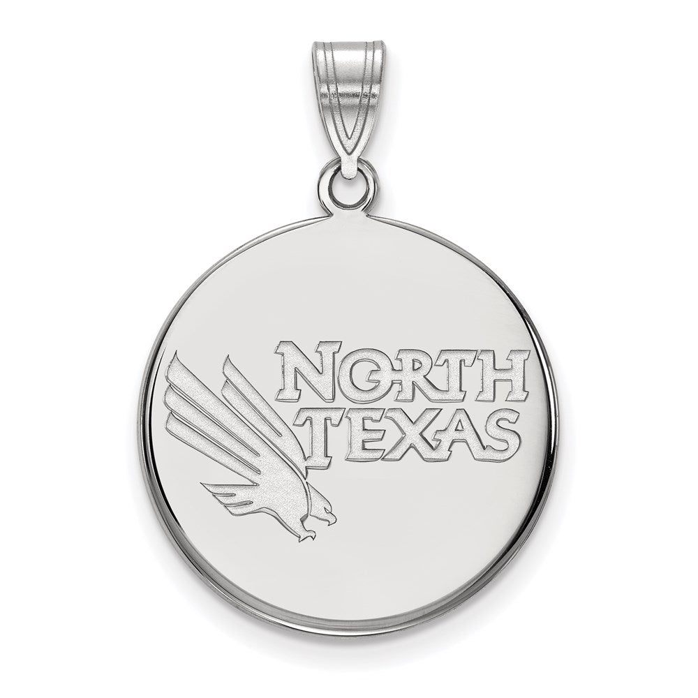 Sterling Silver Rhodium-plated LogoArt University of North Texas Large Disc Pendant