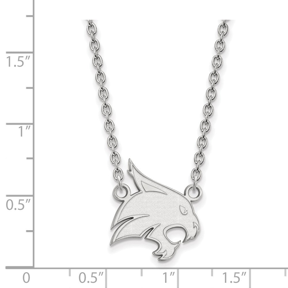 14k White Gold LogoArt Texas State University Bobcat Large Pendant 18 inch Necklace