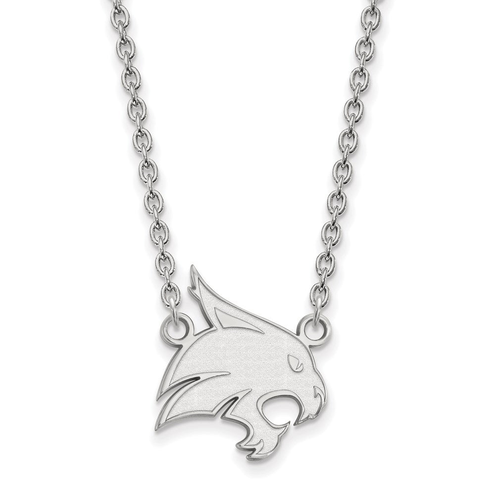14k White Gold LogoArt Texas State University Bobcat Large Pendant 18 inch Necklace