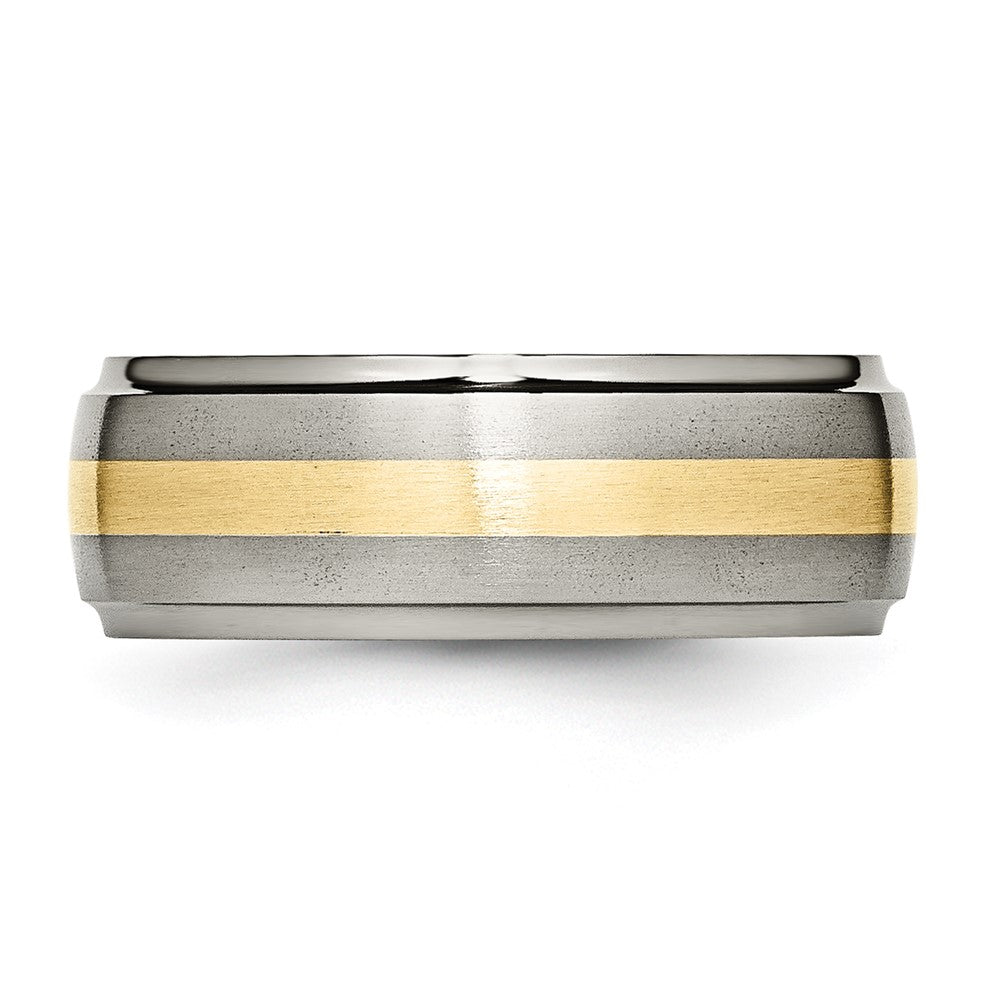 Titanium Brushed Center w/14k Yellow Inlay 8mm Ridged Edge Band