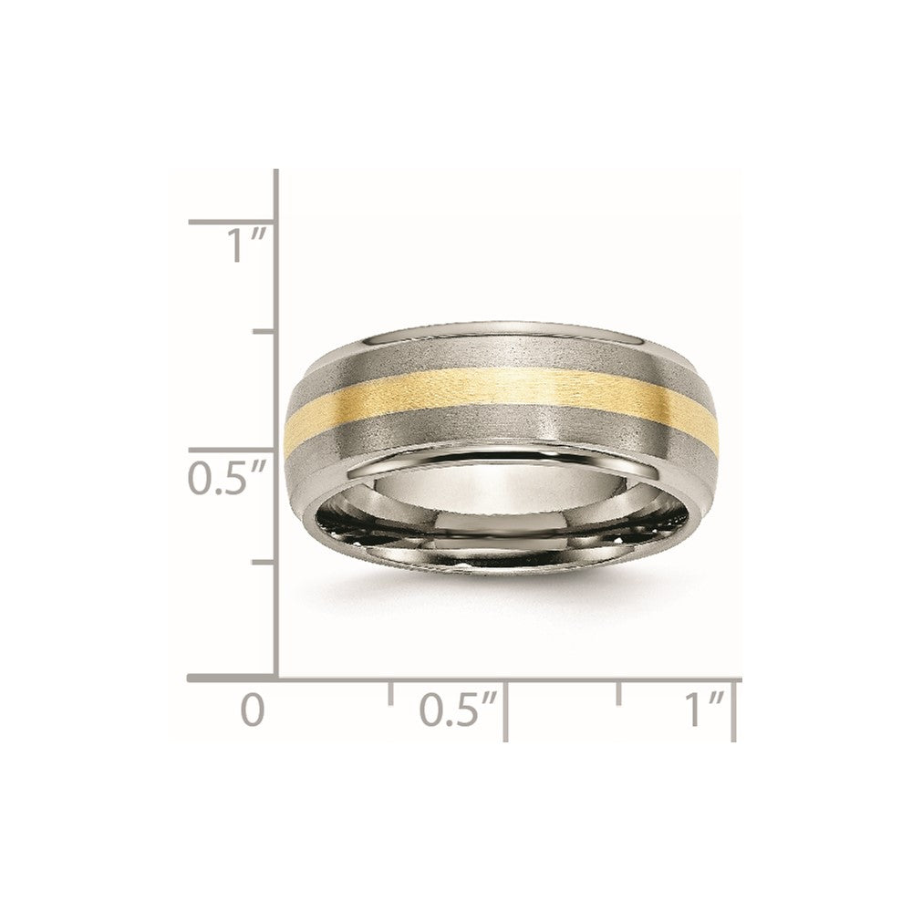 Titanium Brushed Center w/14k Yellow Inlay 8mm Ridged Edge Band