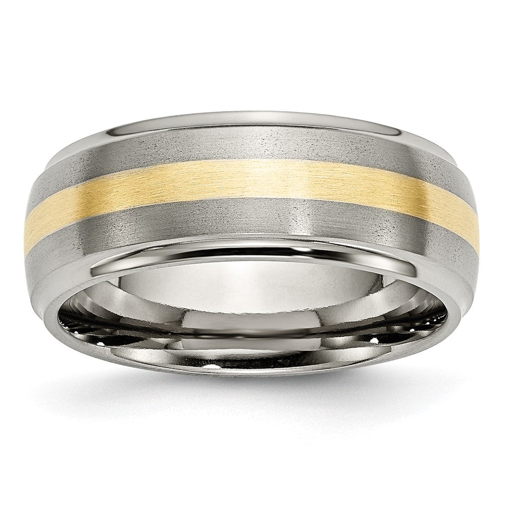 Titanium Brushed Center w/14k Yellow Inlay 8mm Ridged Edge Band