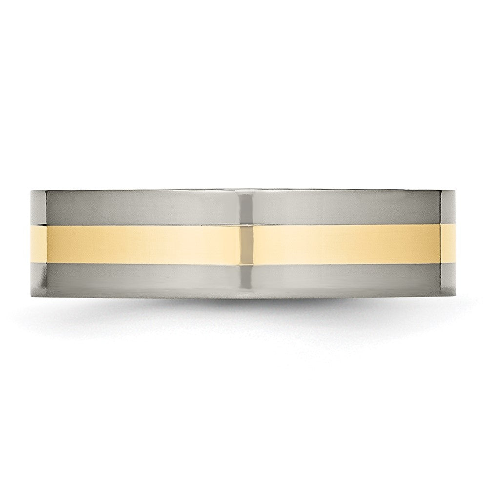 Titanium Polished w/14k Yellow Inlay 6mm Flat Band