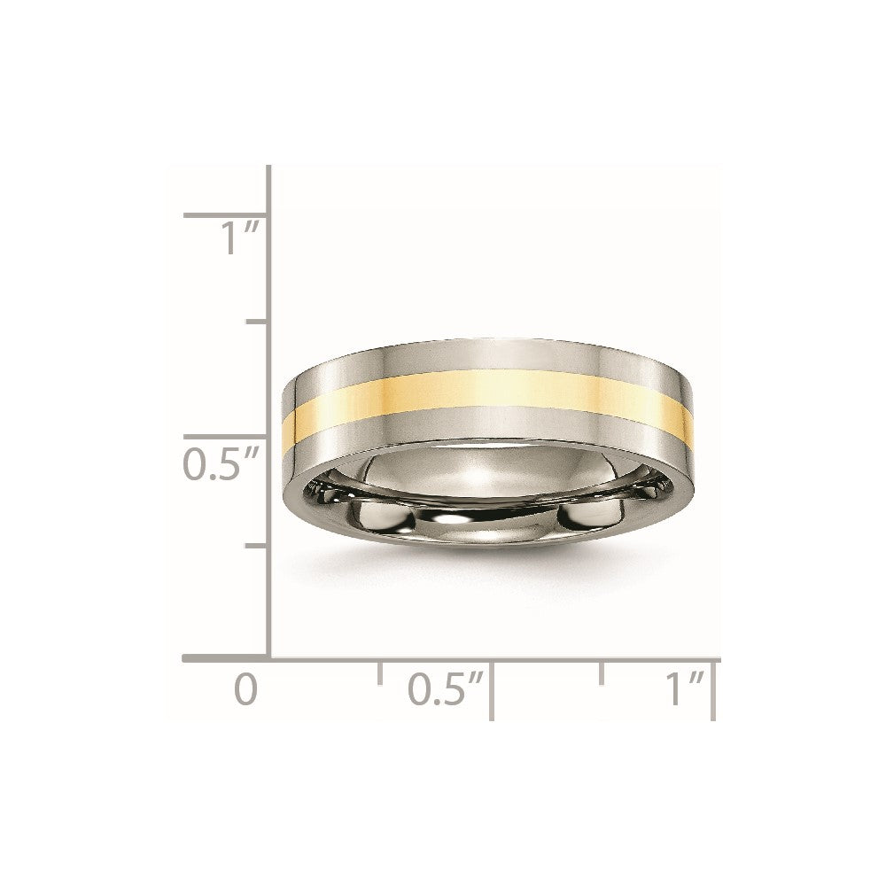 Titanium Polished w/14k Yellow Inlay 6mm Flat Band