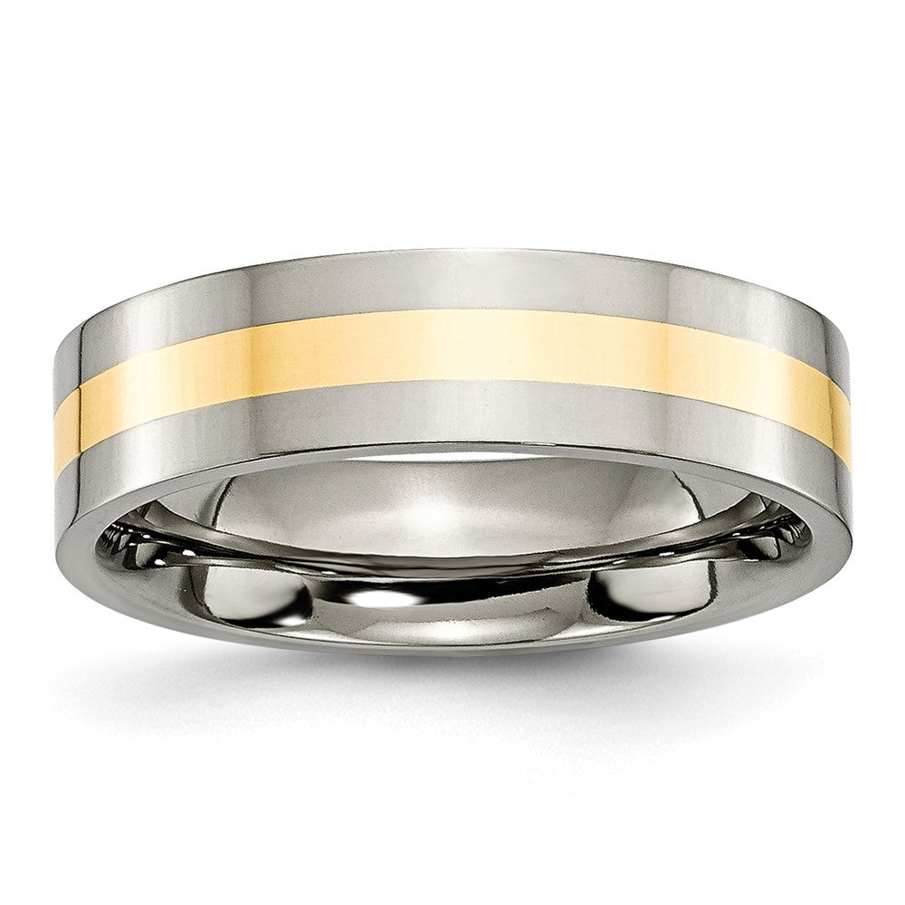 Titanium Polished w/14k Yellow Inlay 6mm Flat Band