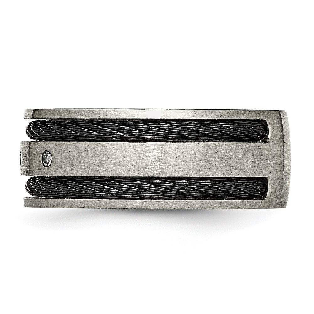 Titanium Brushed Black IP-plated Cable 1/20ct Diamond 10mm Band