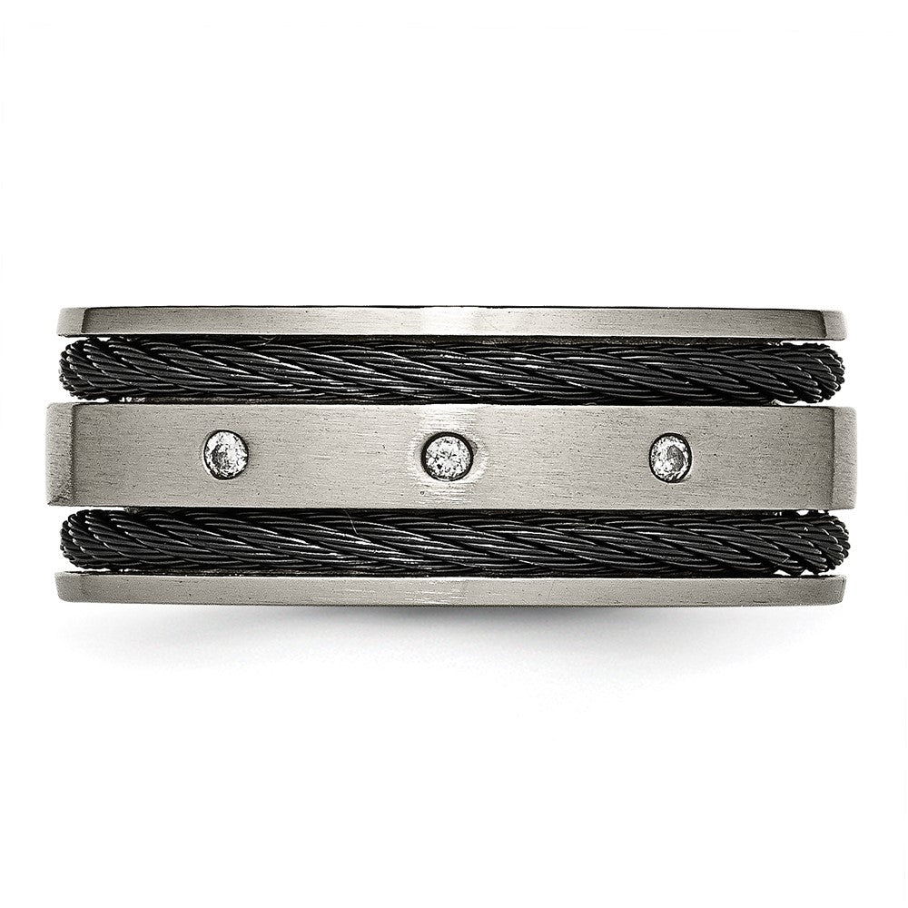 Titanium Brushed Black IP-plated Cable 1/20ct Diamond 10mm Band
